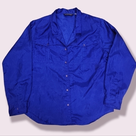 Ashleigh Morgan Royal Blue Crinkled Fabric Button-Up Women's Top, Size 10 - Picture 6 of 7